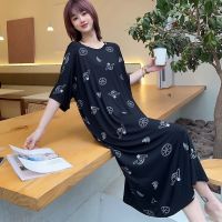 【 WYIN kitchen】 The 【 WYIN kitchen】spring summer 2023 bigger sizes printing long nightgown modal household to take short sleeve pajamas loos comfortable