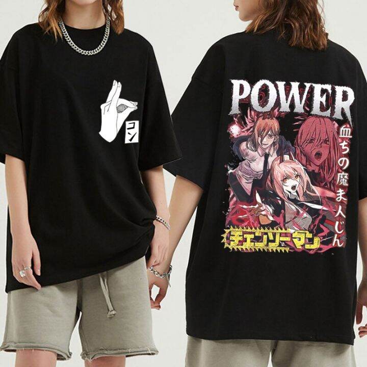 อะนิเมะ-chainsaw-man-warrior-denji-tshirt-ผู้หญิงมังงะเสื้อแขนสั้นอะนิเมะการ์ตูน-makima-hayakawa-aki-pochita-tee-unisex-เสื้อยืด