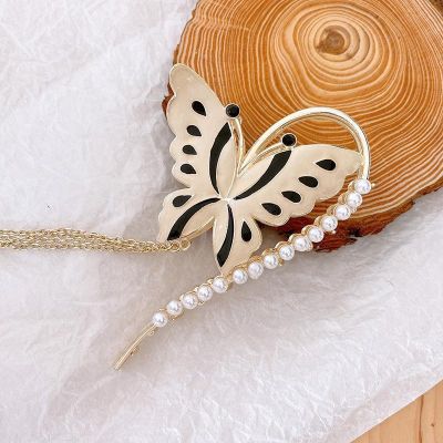 New Pearl Hair Clip Butterfly Grab Clip Large Elegant Ladies Tassel Metal Hair Clip