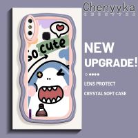 Chenyyka เคสสำหรับ Infinix Smart 4 X653 4C เคสอัจฉริยะ  เคสการ์ตูตูนน่ารักรูปฉลามใหม่มาการองเวฟบอร์เดอร์กันกระแทกใสนิ่มเคสมือถือโปร่งใส กล้องถ่ายรูปสุดสร้างสรรค์เคสซิลิกาเจลฝาครอบป้องกัน