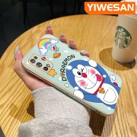 YIWESAN เคสสำหรับ Realme 7 Pro Narzo 20 Pro น่ารักสีรุ้งโดราเอมอนขอบสี่เหลี่ยมเคสมือถือดีไซน์ใหม่บางลายชุบเคสฝาปิดเลนส์กล้องเต็มป้องกันเคสนิ่มกันกระแทก