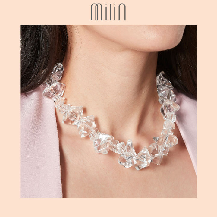 milin-multi-size-clear-crystals-ice-shape-necklace-สร้อยคอ-คริสตัลพลาสติกใส-รูปน้ำแข็ง-เหลี่ยมหลายขนาด-icy-mermaid-necklace