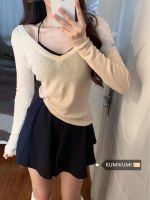 original Uniqlo NEW Ballet style new bottoming long-sleeved T-shirt for women 2023 new autumn thin V-neck casual sweater top