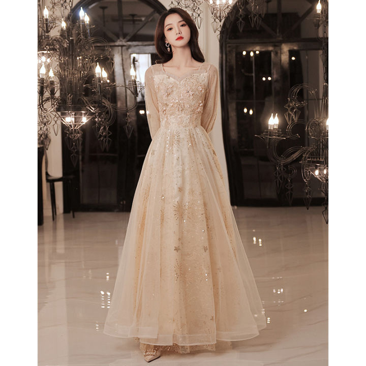 EAGLELY Luxury Champagne Evening Dress Dinner Party Gown For Niang For ...