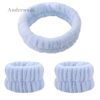 Andrewxdi สายรัดข้อมือสปา3ชิ้นสายรัดข้อมือไมโครไฟเบอร์สำหรับผ้าขนหนูล้างรถข้อมือผ้าพันหัวดูแลผิวนุ่มสำหรับผู้หญิงแต่งหน้า