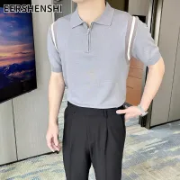 EERSHENSHI เสื้อถักโปโลแขนสั้นชายเสื้อยืดลำลองปกแขนสั้นเบาๆเข้ารูปพอดี