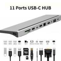 Fast Charge 11 In 1 Type-C Hub K รองรับ HDMI Type-C Male Head Hub Usb 3.0 Multiport Adapter Rj45 Sdtf Vga Pd สำหรับ