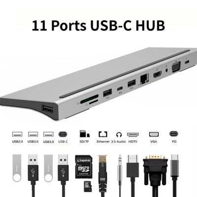 Fast Charge 11 In 1 Type-C Hub K รองรับ HDMI Type-C Male Head Hub Usb 3.0 Multiport Adapter Rj45 Sdtf Vga Pd สำหรับ