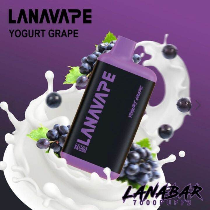 New LANA BAR 7000 PUFFS DISPOSABLE ORIGINAL 100 (YOGURT GRAPE ) FAST