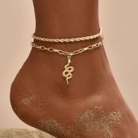 Double Layer Bohemian Snake Pendant Anklets For Women Summer Beach Punk Ankle Bracelet Femme Foot Chain Jewelry Accessories