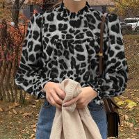 ZANZEA Womens Vintage Full Sleeve Leopard Print Loose Casual Blouse