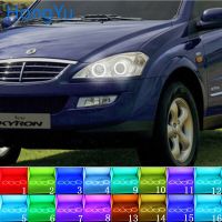 Rgb หลายสีไฟหน้าแอลอีดีดวงตานางฟ้าแหวนเฮโล Drl Rf รีโมทคอนโทรลสำหรับ Ssangyong Kyron 2007 2010อุปกรณ์เสริม