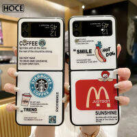 HOCE INS เคสโทรศัพท์มีลายฮอตดอกแมคโดนัลด์กาแฟ Starbucks เกาหลีสำหรับ Samsung Galaxy Z Flip 3เคสกันกระแทกแบบ4กระจกอย่างหนาสำหรับ ZFlip3 ZFlip4