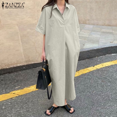 (สินค้ามาใหม่)(จัดส่งฟรี)Fancystyle ZANZEA ชุดเสื้อทรงหลวมแบบลำลองสำหรับสไตล์เกาหลีของผู้หญิง3/4เดรสมีปกชุดเดรสมิดีธรรมดา #8