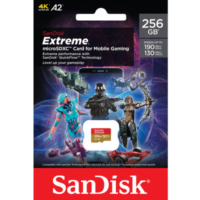 SanDisk Extreme microSDXC Card V30 U3 A2 256GB 190MB/s R, 130MB/s W (SDSQXAV-256G-GN6GN) Mobile Gaming Lifetime Warranty