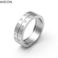 AVECON ใหม่ร้อนขาย6มิลลิเมตรแหวน Ins สไตล์แหวนแฟชั่นสร้างสรรค์หมุนโรมดิจิตอลไทเทเนียมเหล็กแหวน