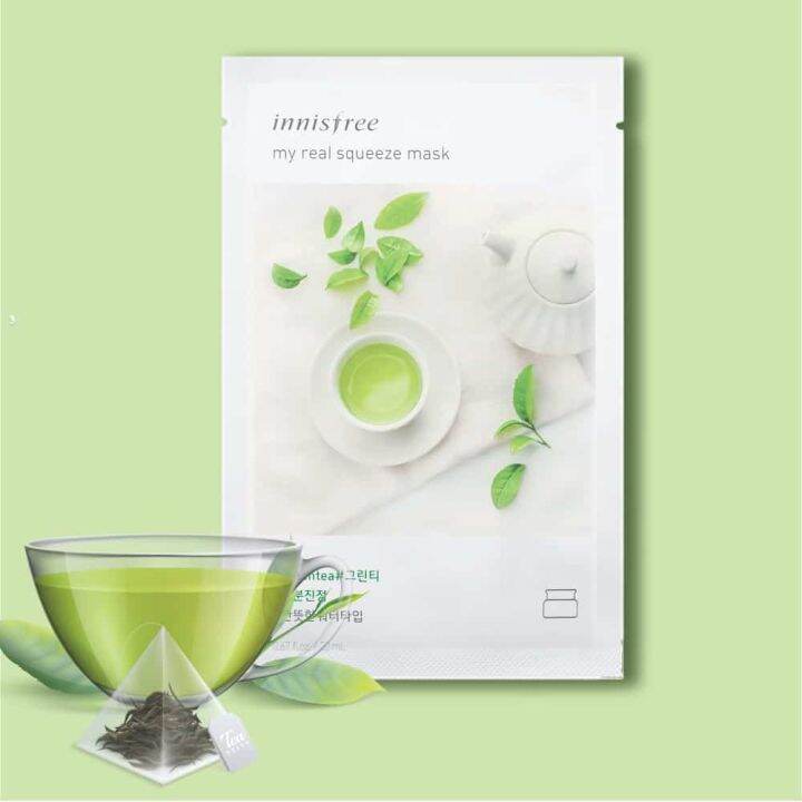 innisfree-my-real-squeeze-mask-green-tea-20-ml-มาส์กหน้าบำรุงผิว-สูตรชาเขียว-ช่วยมอบความชุ่มชื่นให้ผิวรู้สึกเย็นสบาย