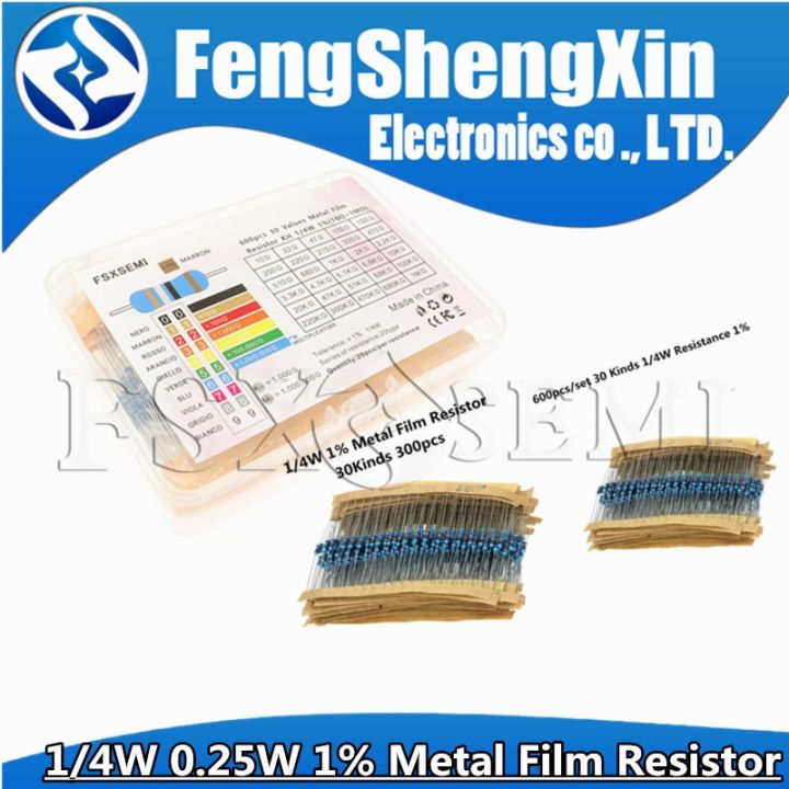 30values-300pcs-600pcs-1-4w-0-25w-1-metal-film-resistor-assortment-kit-set-pack-electronic-diy-kit-10r-1m-free-shipping