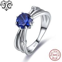 J.C New Round Cut Ruby Spinel &amp; Royal Blue Topaz Solid 925 Sterling Silver Ring Size 6 7 8 9 Wedding Classic Women Fine Jewelry