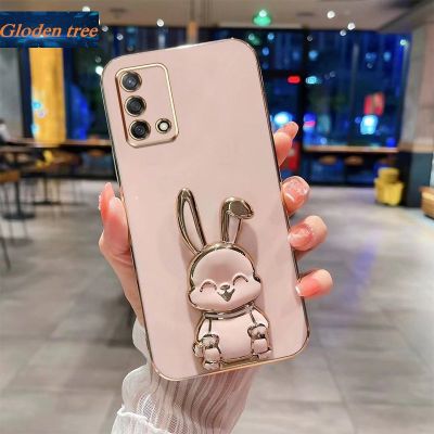 Andyh New Design For OPPO A74 4G F19 F19S 4G A95 4G Case Luxury 3D Stereo Stand Bracket Smile Rabbit Electroplating Smooth Phone Case Fashion Cute Soft Case