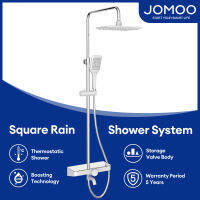 JOMOO สแควร์ Thermostatic Rain Shower System 36525 การออกแบบป้องกันน้ำร้อนลวกปรับความสูงพลังงานอากาศเทคโนโลยีชุดฝักบัวอาบน้ำ