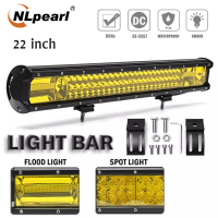 NLpearl【22นิ้ว】 (สีเหลืองอำพัน) 648W 108led รถยนต์สามแถวไฟ LED ทำงานบาร์ขับรถไฟตัดหมอก IP68จุดน้ำท่วม Combo Beam DC10-30V 64800lm สำหรับรถจี๊ป MPV SUV เรือออฟโร้ดรถกระบะรถ ATV รถบรรทุก6000K