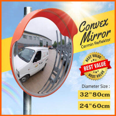 กระจกนูน กระจกโค้งจราจร Convex Mirror เลนส์มุมกว้างจราจร แบบมีปีกกันฝน กระจกยุบตัวได้ไม่แตก80x80 ซม.(32”) Unbreakable Traffic Convex Mirror