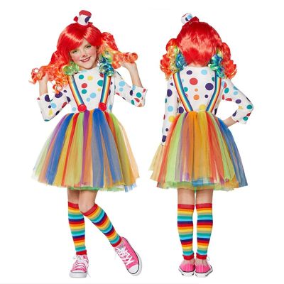 Halloween Children Wave Point Rainbow Clown Costume Set Circus Naughty Harlequin Uniform Drama Props For Holiday School Party