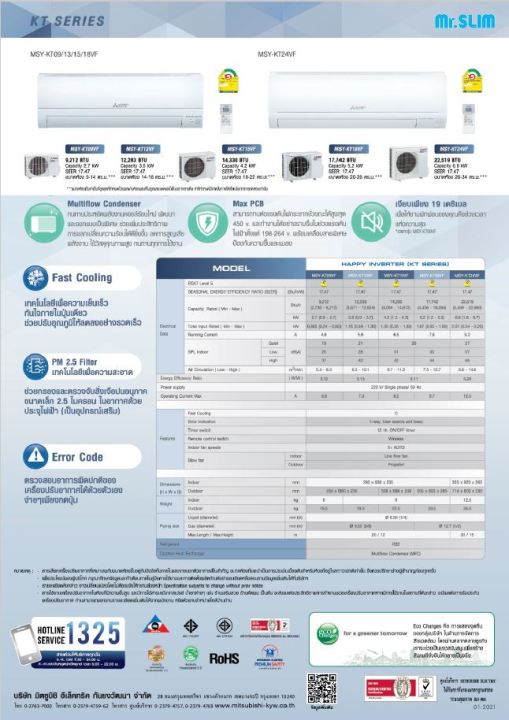 แอร์ติดผนัง-mitsubishi-ประหยัดไฟเบอร์-5-inverter-รุ่น-new-happy-inverter-msy-kt13vf-ขนาด-12-283-btu