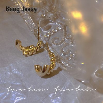 Kang Jessy ต่างหูคู่แบบโลหะบิดเรียบหรูที่นิยมในโลกออนไลน์ต่างหูขนาดกะทัดรัดสไตล์เรียบง่ายและเย็นสำหรับผู้หญิงแฟชั่นแมทช์ลุคง่าย