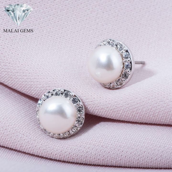 malai-gems-ต่างหูมุก-เงินแท้-silver-925-เพชรสวิส-cz-เคลือบทองคำขาว-รุ่น-11011298-แถมกล่อง-ต่างหูเพชร-ต่างหูเงินแท้