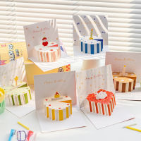 【Ready Stock】1pcs Happy Birthday Card For Kids Friends Family 3D Birthday Cake Pop-Up Greeting Cards Postcards Gifts With Envelope