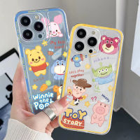 เคส TPU ใสสำหรับ iPhone 14 Plus 13 Pro Max 12 iPhone 11 XR 8 7 SE 2022 Toy Story Winne ฝาครอบขอบสี่เหลี่ยมป้องกันเต็มเลนส์