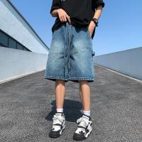 Korean Style Summer Mens Blue Baggy Denim Shorts 2023 New Street Apparel Workwear Large Pocket Wide Leg Denim Shorts Blue