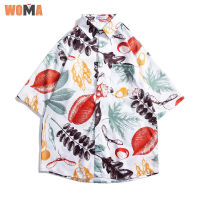 WOMA เสื้อแขนสั้นพิมพ์ลายวินเทจของผู้ชาย,เสื้อยืดฮาวายขนาดใหญ่พิเศษเสื้อผ้าฝ้ายลำลองของผู้ชายพิมพ์ลายใบไม้สีสันสดใส