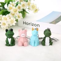 1PC Women Keychains Fashion 3D Animal Frog Dinosaur Shape Keyring Fake Food Pendants Handbag Charms