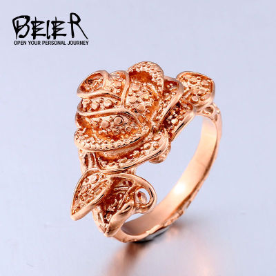 Beier แหวนเหล็กแฟชั่นกุหลาบไทเทเนียม Cincin Rose Gold สแตนเลสส่วนบุคคล