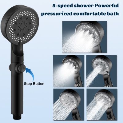 Zhangji 5 Modes Ajustable High-pressure Shower Head One-key Stop Water Water-saving Hand-held Shower Head Bathroom Accessories Showerheads