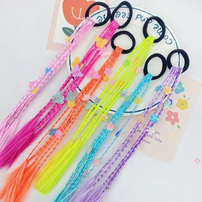 【CW】 Wig Elastic Hair Bands Kids Briading Wigs Ponytail Extend Ties Colorful Rope Accessories