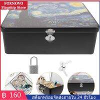 FOXNOVO กล่องเก็บแท่นเก็บแท่นตกแต่งแบบตกแต่งเดสก์ท็อปคอนเทนเนอร์ Tinplate พร้อมล็อค