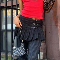 【CW】Women Gothic Skirt Y2k Aesthetic Stripe Low Waist Pleated Skirts Emo Girl Fairy Grunge Clothes Dark Academia Clothing