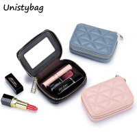 【cw】Unistybag Lipstick Bag Genuine Leather Makeup Case Mini Purse Organizer Women Cosmetic Bag Mirror Lipstick Pocket Coin Wallet ！