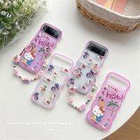 Hello Kitty ที่เคสโทรศัพท์สร้อยข้อมือลวดลายไอศกรีมสำหรับ Samsung Galaxy Z Flip 4 3ฝาหลังเป็นลอนนุ่มใสกันกระแทก