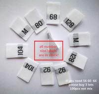 100pcs White polyester European cloth number size label dress clothing size44 50 56 62 68 74 80 86 92 98 104 110 116 122 128 134 Stickers Labels