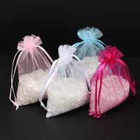 50pcs/lots White Organza Drawstrings Bags 7x9cm Jewelry Gift Package Bags Yarn Pouch Christmas/Wedding Favors And Gifts 5Z Gift Wrapping  Bags