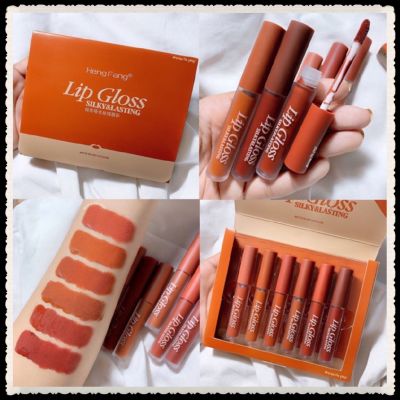 🛑โล๊ะสต๊อก🛑 Heng fang lip Glossเซทลิป6แท่ง6สี ลิปกล่องส้มแพคเกตสุดหรู ลิปแมทจุ่ม โทนส้มสวยๆ ลิปเนื้อแมท ติดทน รหัส 12065