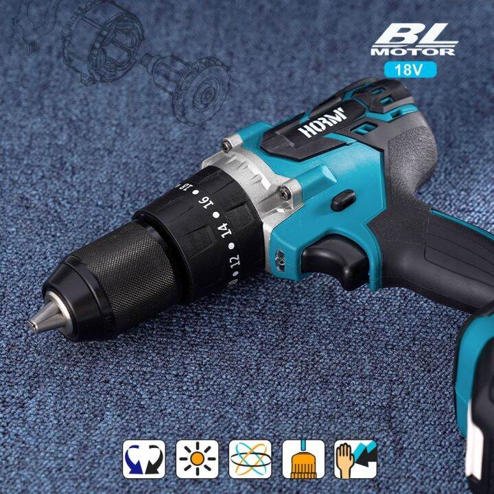 18v-brushless-cordless-electric-hammer-drill-3-in-1-electric-screwdriver-13mm-20-3-torque-impact-drill-tool-for-makita-battery