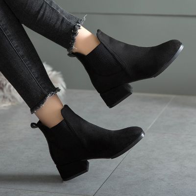 ☎Womens Ankle Boots Korean Style Fashion Round Toe Solid Color Short Boots