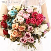 【hot】◙  Hot Selling 1pcs/30cm Pink Silk Bouquet Artificial 5 Big 4 Small Bud Bride Wedding Decoration Artifi