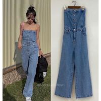 MAMA DENIM PLAYSUIT? (SML 650฿ฟรีส่ง) แซ่บลืม!! จั้มสูทเกาะอก ผ้ายีนส์ เป็นกระดุมหน้า สม็อคหลัง